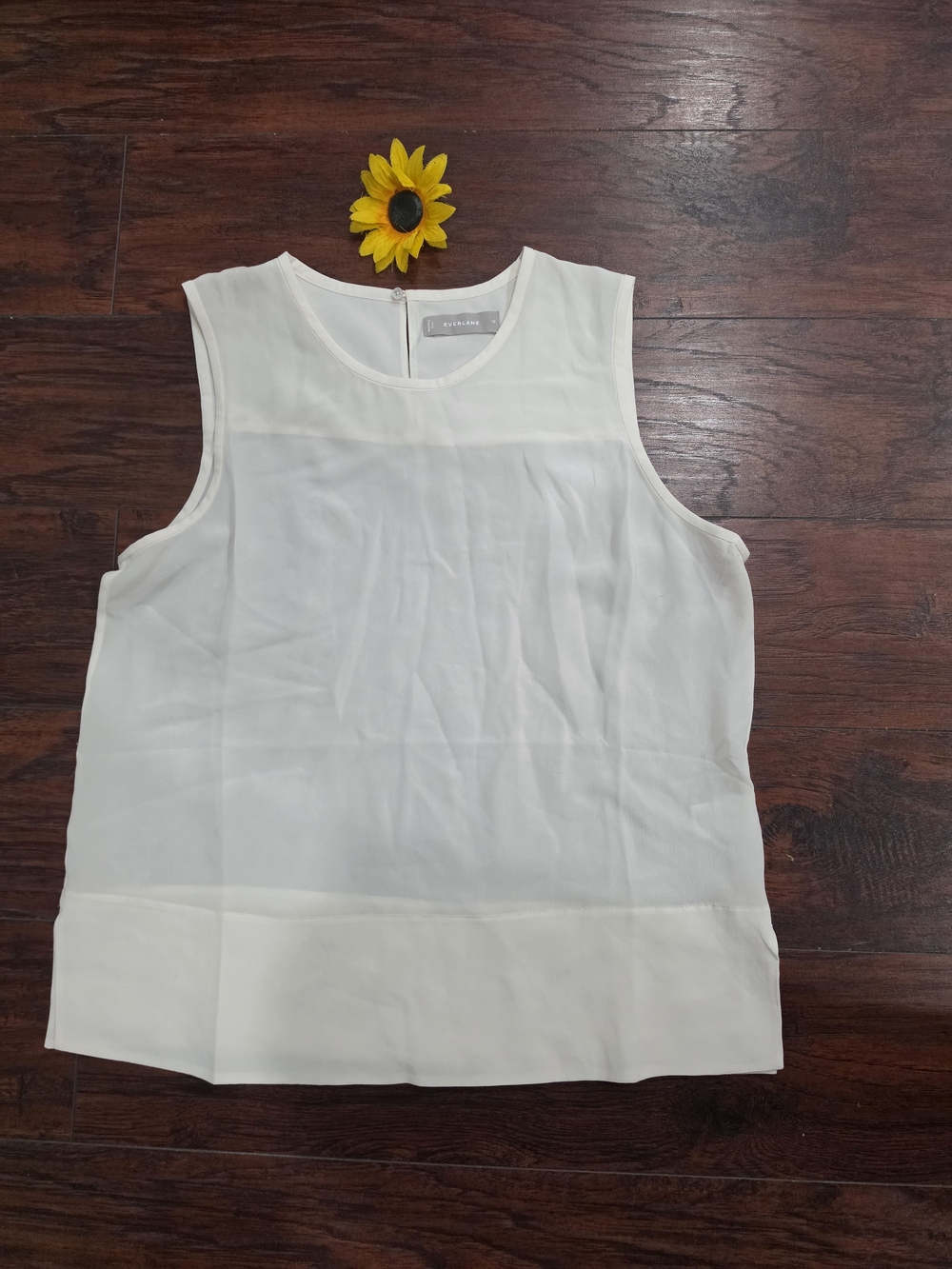 Everlane White Sleeveless Sheer Yoke Blouse - Picture 3 of 6